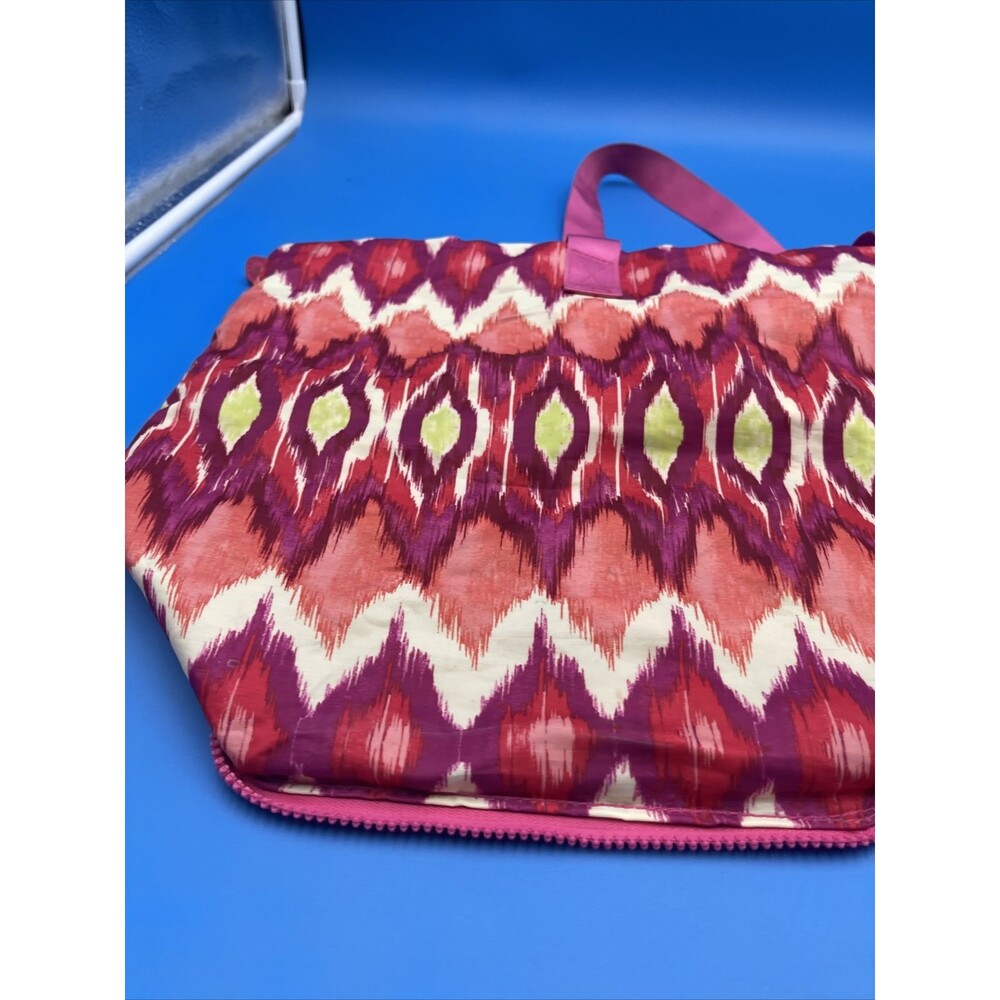 Chicos Tote Bag Collapsible Travel Purse Pink Orange Coral Zip Top